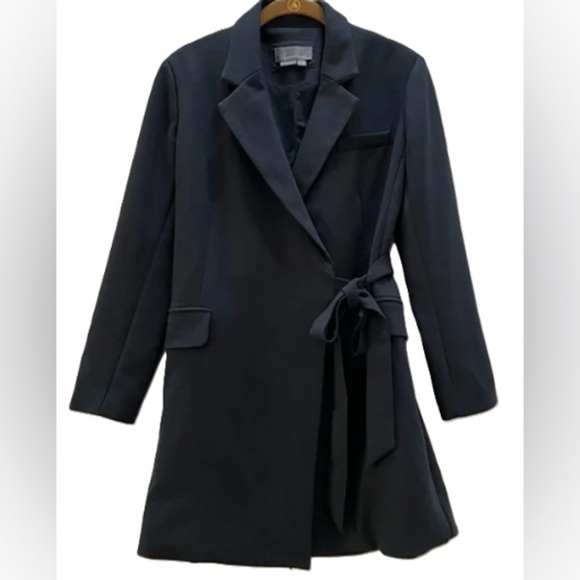 NEW! Anthropologie Tie Waist Open Back Mini Dress / Long Blazer Black | Size 14 - Picture 5 of 13